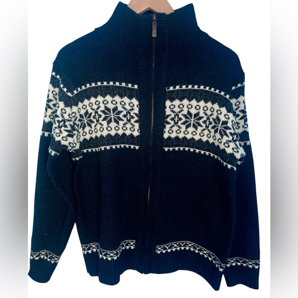 Nordic Fleece Blue Fair Isle Nordic Full Zip Sweater Size S